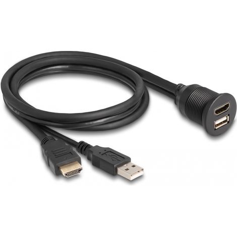DeLOCK Cable HDMI-A macho y USB 2.0 Tipo-A macho a HDMI-A hembra y USB 2.0 Tipo-A hembra para instalación a prueba de agua 1 m (1/2)