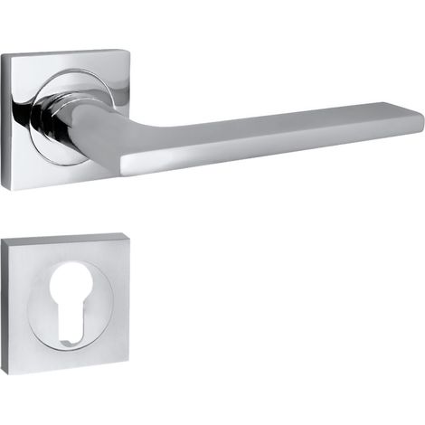 domino Türgriff Drückergarnitur PZ - Profilzylinder Set quadratische Rosette Türklinke für Zimmertür, Bürotür, Kellertür & Innentür Türbeschläge aus Aluminium glänzendes Chrom LINEA-QR M6 (1/5)