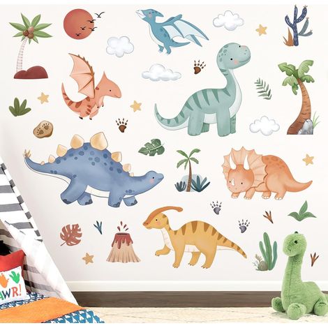 Stickers Muraux Dinosaure Boho Autocollant Mural Dino Tropical (1/5)