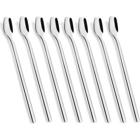 Lot de 8 cuillères à latte macchiato, cuillères de 20 cm de long, cuillères à glace, cuillères à dessert, café, glaces, cocktails, yaourts, cuillères à mélanger en acier inoxydable (1/4)