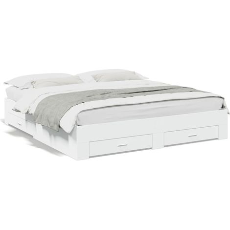 Lit double，Lit adulte，Cadre de lit avec tiroirs blanc 180x200 cm bois d'ingénierie CFW70083 (1/5)