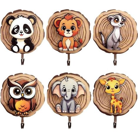 Self-Adhesive Wooden Wall Hooks, Cute Animal Hook, Adhesive Children's Coat Hook, Children's Coat Hanger for Bathroom, Living Room, Kitchen, Children's Room (1/5)