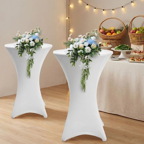 Jiubiaz 2× Stehtischhusse Stretch Weiß Ø 60×110 cm – Elastischer Bistrotisch Überzug für Events & Feiern