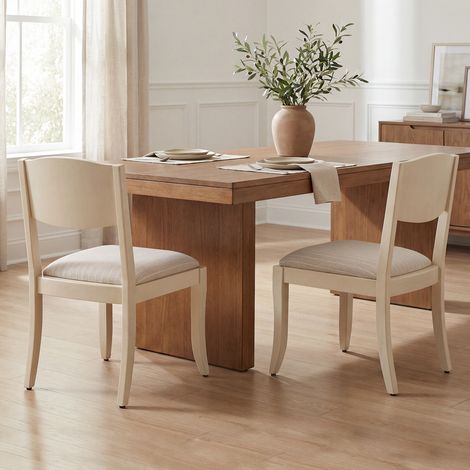 Wahson 2 PZ Sedie Cucina in Tessuto di Lino con Gambe in Legno, Sedia Cucina Imbottita Sedie Sala da Pranzo Comoda per Cucina/Soggiorno/Ristorante, Bianco (1/5)