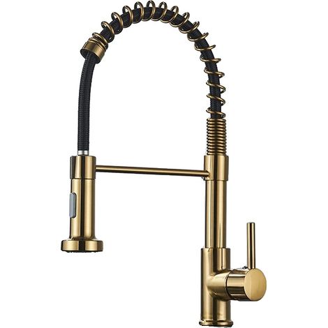 Grifo de cocina, de sobremesa, giratorio 360 grados, acabado en oro cepillado. (1/2)