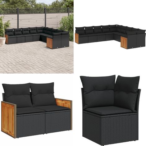 10-tlg. Garten-Sofagarnitur mit Kissen Schwarz Poly Rattan - Gartensorganisation - Gartenmöbelset - Lounge Möbel - Rattan Gartenmöbel - Esszimmergarnitur - Home & Living (1/5)
