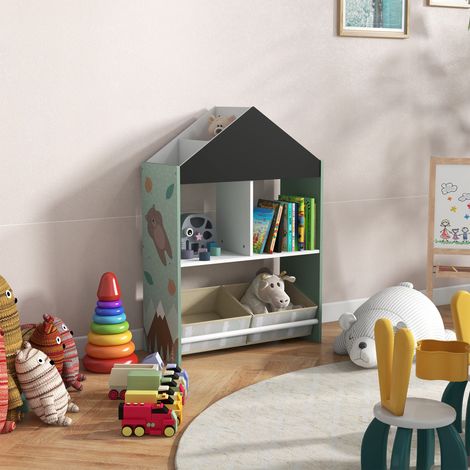 Organizador Infantil Estantería para Juguetes con Estantes Abiertos y 2 Cajas Extraíbles 62,4x26,5x90 cm Verde (1/5)