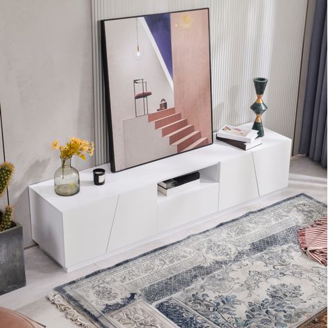Mueble TV moderno blanco con diseño irregular salón OKMYHOME (1/5)