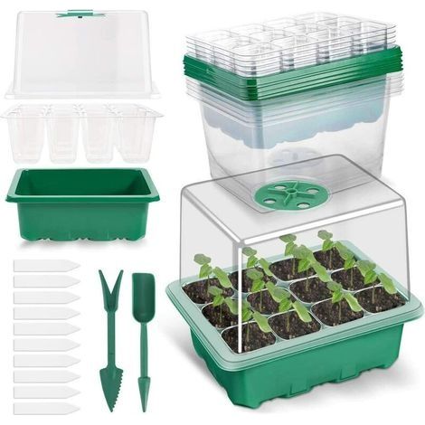5 Pack Bac à Semis, Plateaux de Culture avec Couvercle Mini Serre pour Semis pour Germination, Culture des Plantes Fleurs (12 cellules par Plateau) (1/5)