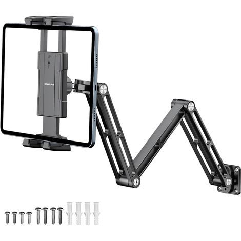 Support Mural Tablette, Porte Murale en Aluminium Accroche Tablette pour Mur Cuisine Salle de Bain Compatible avec 5" - 13" Pro Mini Air Galaxy Tab S9 Kindle (1/5)