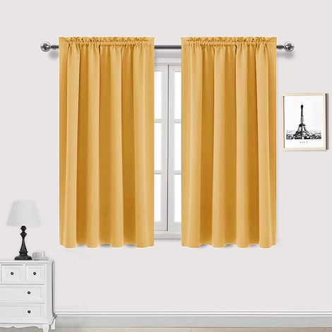 Lot de 2 Rideau Passe Tringle Tenture Opaque Décoration de Petite Fenêtre Chambre Placard/Porte/Cuisine, L96 x H114cm, Beige (1/4)