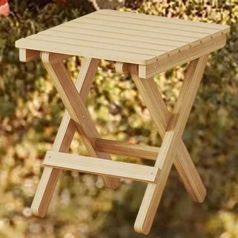Tabouret Pliant en Bois Massif, Couleur Naturelle, Taille Moyenne 282936 cm, Portable, Antidérapant (1/4)