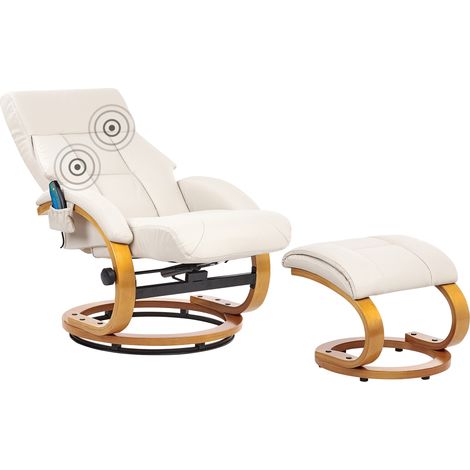 Sillón de masaje reclinable giratorio con reposapiés con calefacción de piel sintética beige claro Force