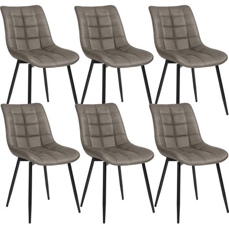 WOLTU 6X Chaise de Salle à Manger, Chaise de Cuisine, Assise rembourrée en Similicuir, Pieds en métal, Gris foncé, siège: 46x40, 5cm