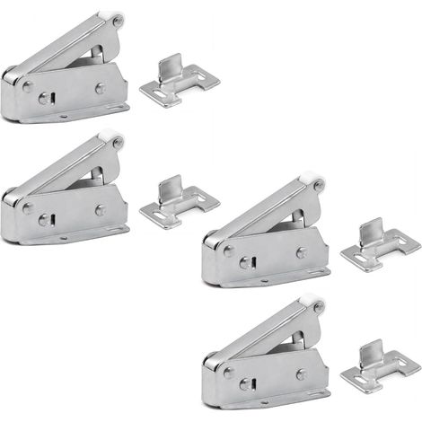 Juego de 4 pestillos automáticos de resorte, pestillos automáticos con resorte para abrir puertas de armarios y trampillas de ático para vestidores, hogares, oficinas y hoteles. (1/5)
