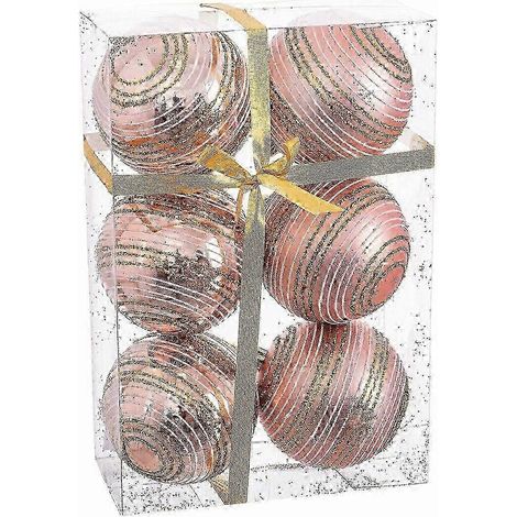 Boules de Noël en plastique rose en spirale 8 x 8 x 8 cm (6 unités)