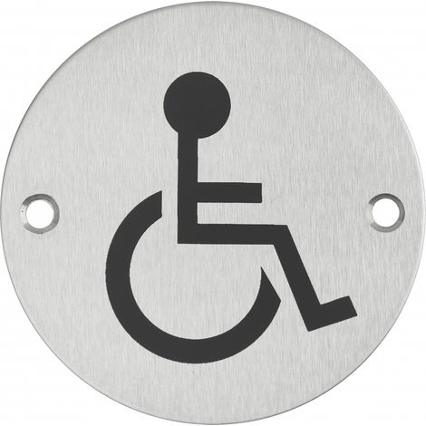 Disque de signalisation WC Handicapé , à visser, inox brossé, marquage noir, Ø76mm - THIRARD (1/4)