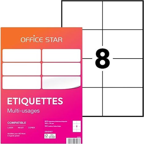Étiquette multi-usages 105 x 74 mm Avery Office Star blanche - Boîte de 800 (1/4)
