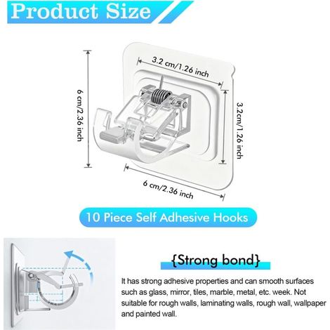12 supporti per asta per tende senza foratura, ganci adesivi trasparenti per tende con asta per porta, ideali per portasciugamani, bagno, hotel, cucina (1/4)