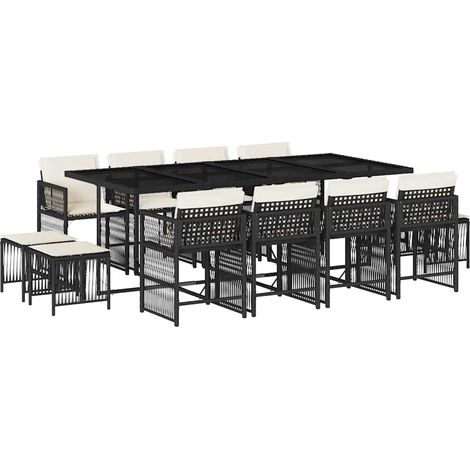 Maison Exclusive - Set da Pranzo da Giardino 13pz con Cuscini Nero in Polyrattan