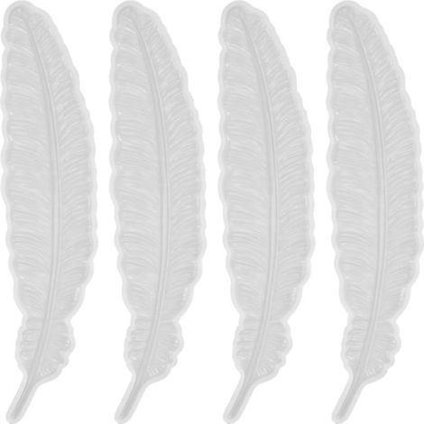 Molde de resina de silicona con forma de pluma (juego de 4) - Molde de resina epoxi UV para decoración de pasteles, fabricación de joyas, marcapáginas y objetos decorativos (16 x 3,6 cm) (1/5)