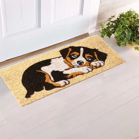Paillasson d'entrée maison amusant Vulcano petit 53 x 23 cm tapis antidérapant pour entrée escalier intérieur et extérieur tapis modernes en coco (1/5)