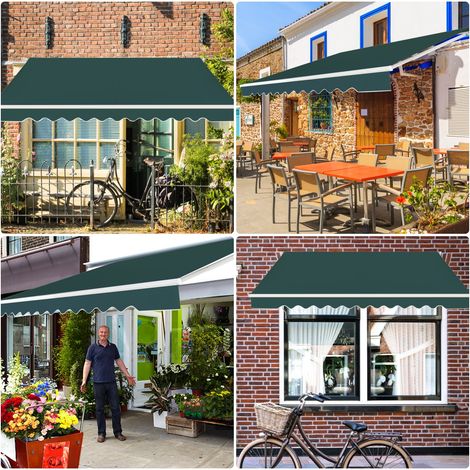 Store Banne de Balcon Rétractable 3x2,5M Tissu Résistant aux UV et à l'Eau Angle Réglable 5-35° Vert