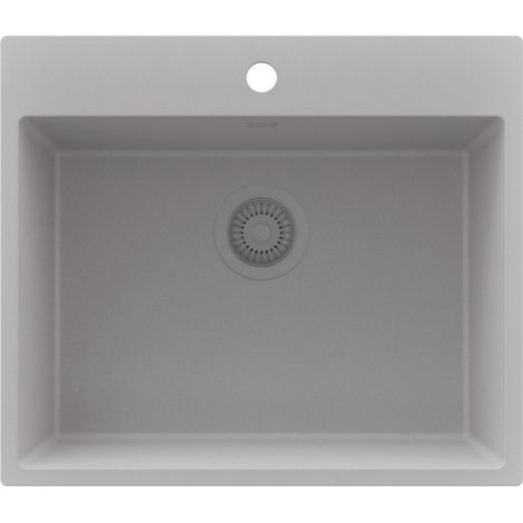 PRIMAGRAN Evier Cuisine en Granit 58x50cm,Lavabo 1 bac + Kit de Vidage, Évier à Encastrer au meuble 60cm - Riga, Gris