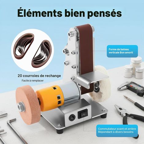 Ponceuse à bande, petite ponceuse électrique de table, polisseuse DIY, moteur en cuivre à double roulement à haute vitesse (4000-9000 tr/min) en acier inoxydable (1/5)