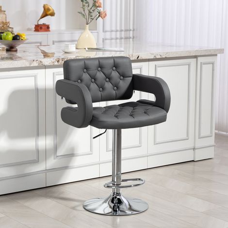 Tabouret de Bar Réglable en Hauteur, Siège Extra Large Pivotant en Cuir PU Gris, Assise Confortable pour Comptoir de Cuisine (1/5)
