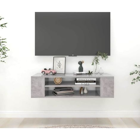 vidaXL Meuble TV suspendu Gris béton 100x30x26,5 cm Bois d’ingénierie (1/5)