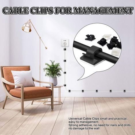 100pcs Clips Câbles Adhésifs Gestion de Câble Support Organiseur de Fils Électriques Plastique Organisateurs de Cordon de Câble Clip pour Fixer des Câbles noirs (1/4)