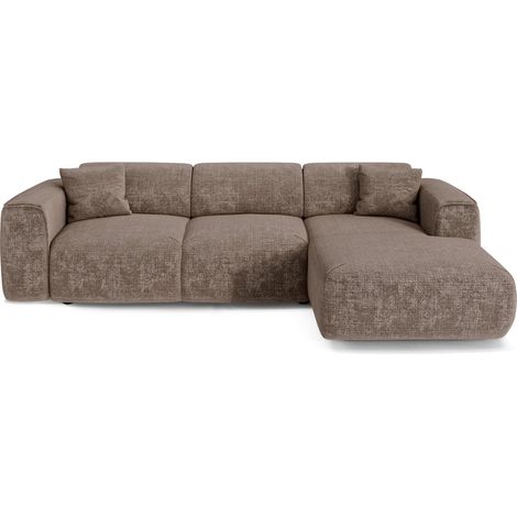 Canapé convertible angle droit 5 places en velours gaufré taupe YUMA (1/5)