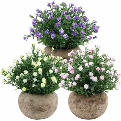 Artificielles Mini Plantes avec Pot Decoration pour Maison Mariage Exterieur Bureau Table Jardin 3pcs (1/4)