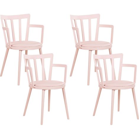 Soggiorno moderno minimalista Set di 4 sedie da pranzo Seduta in ecopelle sintetica imbottita rosa con braccioli Morill