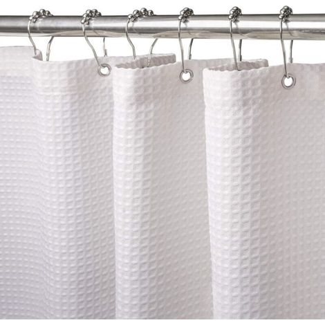 Waffle-weave shower curtain with metal ring, bath shower curtain, mildew-resistant fabric, heavy-duty bathroom curtain for bath and shower, weighted hem - 180 x 180 cm (white) (1/5)