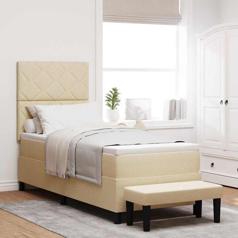 Cama tipo Box Spring con cabecera Crema 80 x 200 cm tela (1/5)