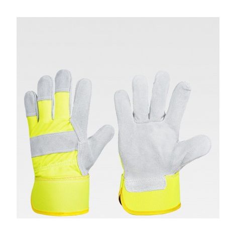 Guantes de protección de piel serraje de palma con manguito de tela WORKTEAM G2205 10 Gris+Amarillo A.V.