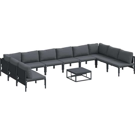 Maison Exclusive - Set Divano da Giardino con cuscino 11 pcs Nero Acciaio (1/5)
