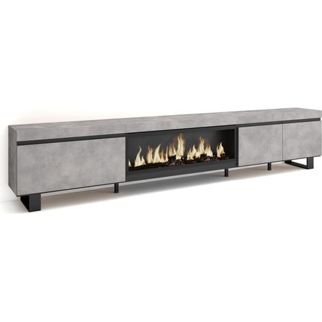 Skraut Home - Mobile TV Soggiorno, Ampio spazio a disposizione, 288x57x35 cm, TV di grande formato, Camino elettrico XXL, Design industriale, Stile moderno, Grigio Cemento (1/5)