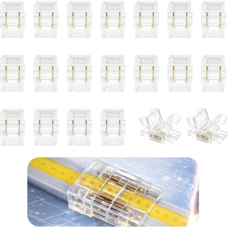 20 Pièces Connecteur LED 2 Broches 8mm, Connecteurs Ruban LED Sans Soudure, Raccord LED Pour Bandes LED COB Et SMD 5V À 36V, Accessoires Éclairage Pratiques Et Fiables (1/5)