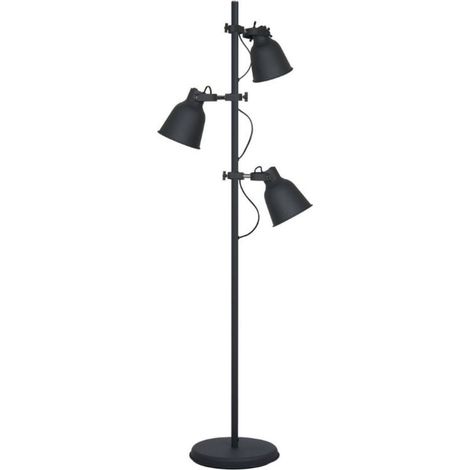 Lampada da terra con 3 faretti e altezza regolabile in metallo nero
