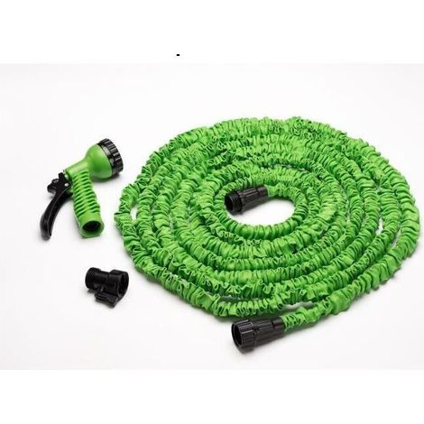 – Tuyau d'arrosage rétractable 15M – Double couche en latex extensible – 7 types de pulvérisation – Forte pression d'appui (1/5)