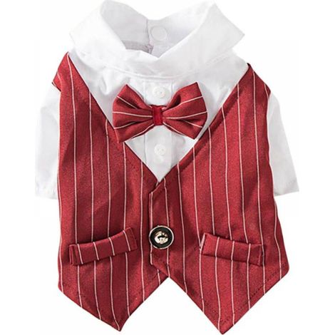 Chemise Pour Chien Et Chat - Costume De Mariage Formel Avec Nœud Papillon - Tailles S À XXL - Polyester - Bleu Noir Rouge (1/5)