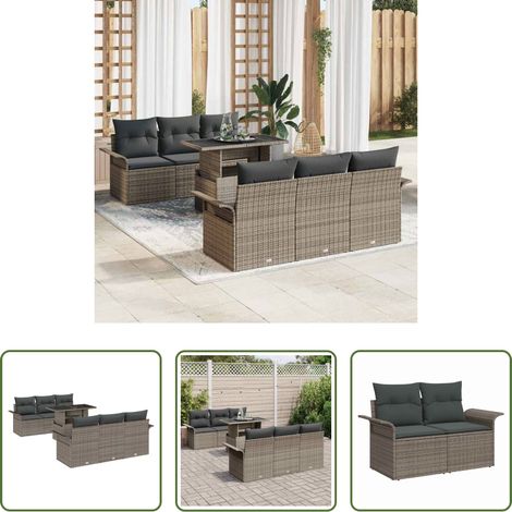 vidaXL Poly Rattan - Gartensofa-set mit Kissen mit Speicher 7 pcs Grau Poly Rattan (1/5)