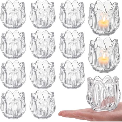 26 bougeoir Votif Transparent Porte Bougie Chauffe Plat en Forme de Fleur en Verre Lot de Photophores en Verre Épais pour Bougies Chauffe Plat Idéal pour la Décoration de Mariage (1/5)