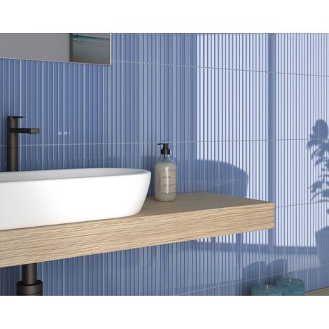 Carrelage mural faïence effet relief RYTHM 20x5cm 20x5cm Waffle Banyan blue - Brillant - boîte de 0.38 m2 20 x 5 cm Waffle Banyan blue - Brillant / P