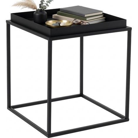 Couchtisch Lorsica, Quadratische Form, Tischplatte Metall, Schwarz, Abmessungen 45x45x52h cm Schwarz