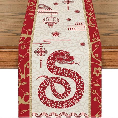 Nappe multicolore multicolore pour le Nouvel An chinois 2025, motif serpent du zodiaque, idéale pour décorer la maison et les fêtes. (1/5)