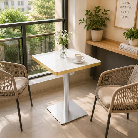 Table de salle à manger carrée 60x60x74 cm en MDF blanc, gain de place pour petit espace FloraGrace (1/5)